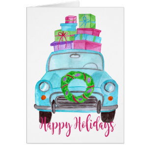 Happy Holidays Classic Car Watercolor Cards