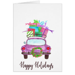Happy Holidays Classic Car Watercolor Cards
