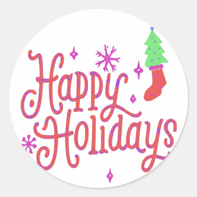 Happy Holidays Classic Round Sticker (Front)