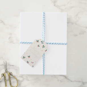Happy Holidays Classic Script Holly Wrapping Paper Gift Tags