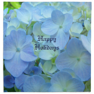 Happy Holidays! Cloth Napkins Blue Hydrangeas