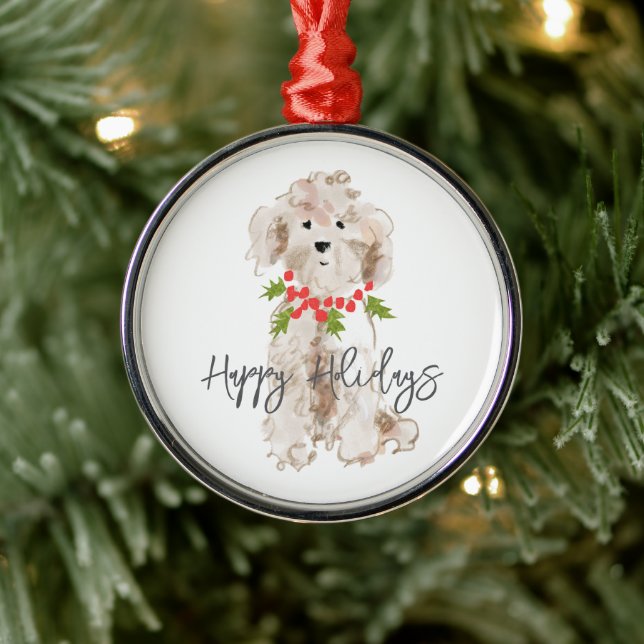 Happy Holidays Cockapoo Dog Christmas Festive Metal Ornament (Tree)