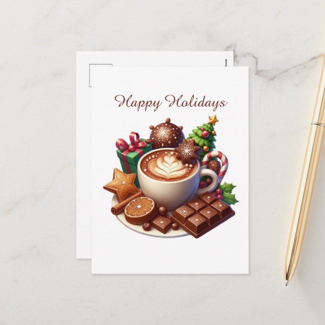 Happy Holidays coffee snowman Holiday Postcard (Front/Back In Situ)