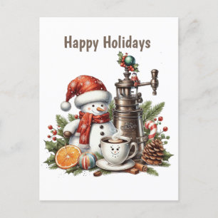 Happy Holidays coffee snowman  Holiday Postcard