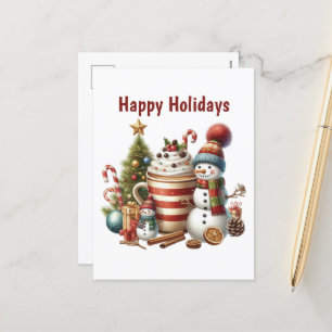 Happy Holidays coffee snowman  Holiday Postcard