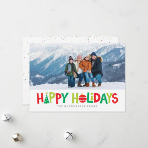 Happy holidays colorful Christmas photo card