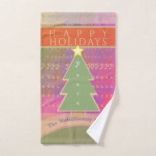 "Happy Holidays" Colorful Custom Name Hand Towel