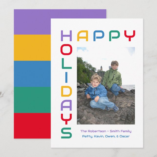 Happy Holidays Colorful -  Editable Holiday Photo  (Front/Back)