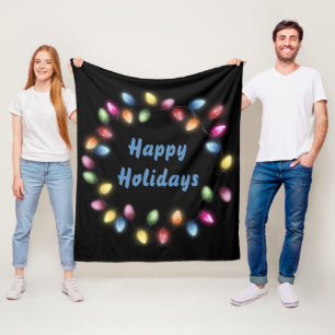 Happy Holidays Colorful & Festive Christmas Lights Fleece Blanket