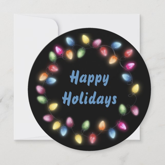 Happy Holidays Colorful & Festive Christmas Lights Holiday Card (Front)