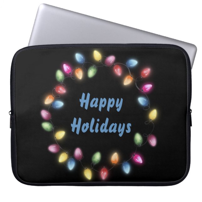 Happy Holidays Colorful & Festive Christmas Lights Laptop Sleeve (Front)