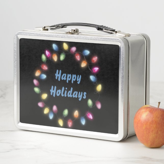Happy Holidays Colorful & Festive Christmas Lights Metal Lunch Box (In Situ)