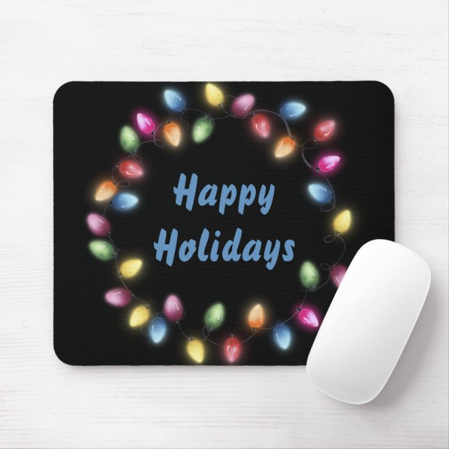 Happy Holidays Colorful & Festive Christmas Lights Mouse Pad (With Mouse)