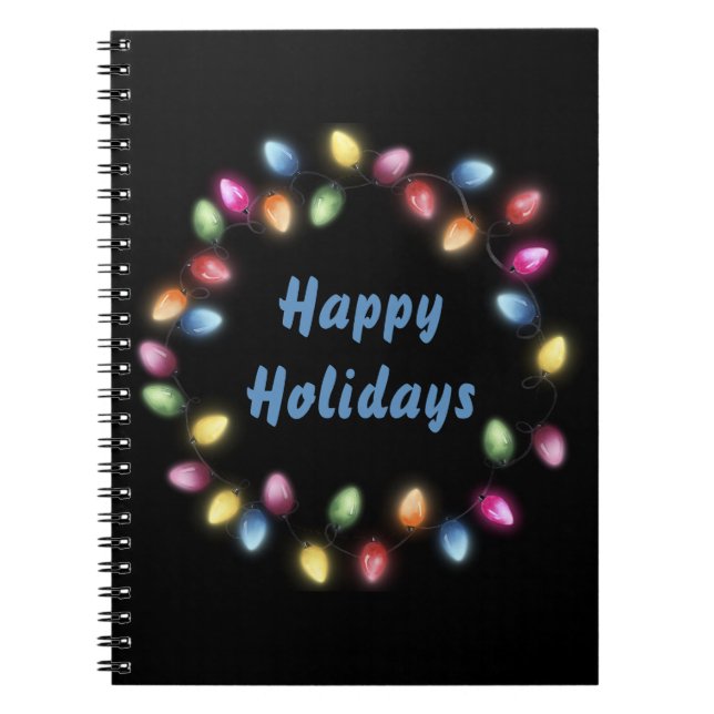 Happy Holidays Colorful & Festive Christmas Lights Notebook (Front)