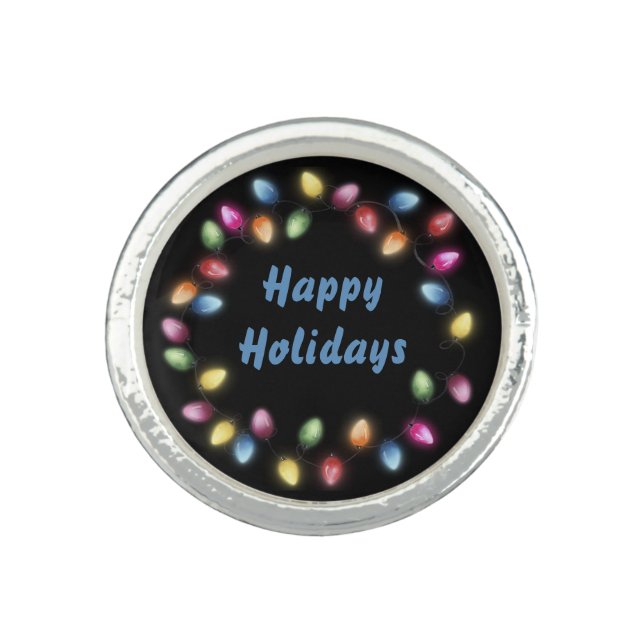 Happy Holidays Colorful & Festive Christmas Lights Ring (Front)