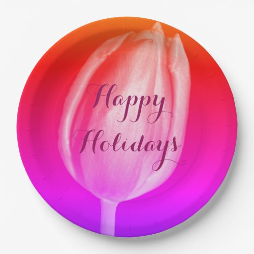 Happy Holidays Colorful Flower Artistic Tulips Paper Plates