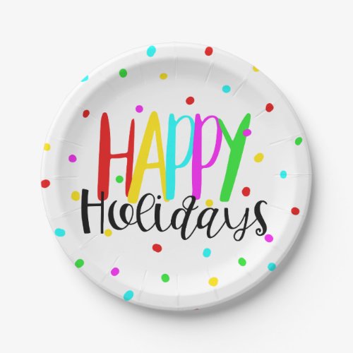 Happy Holidays Colorful Holiday Dots Party Paper Plates
