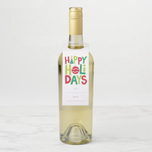 Happy holidays colorful illustrated bottle hanger tag