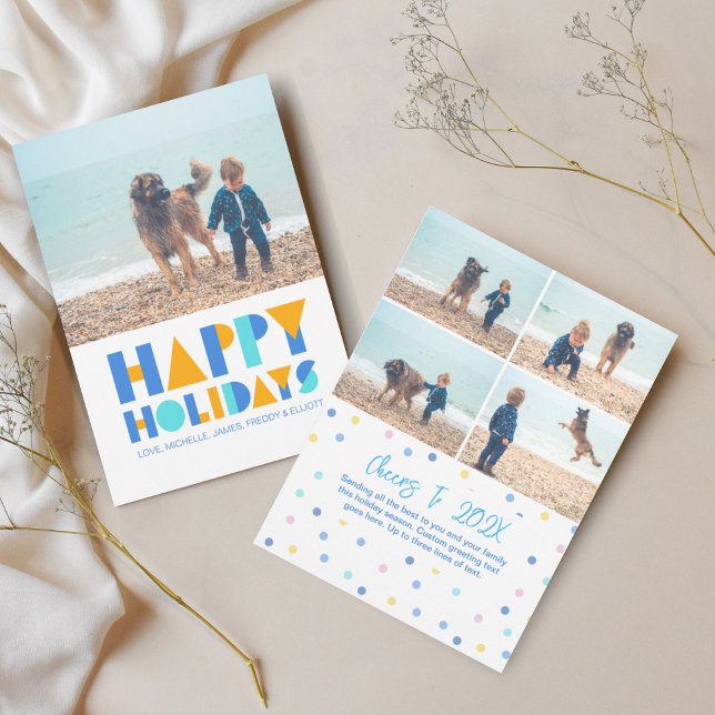 Happy Holidays Colorful Photo Collage Holiday Card (Happy Holidays Confetti 5 Photo Greeting Card)