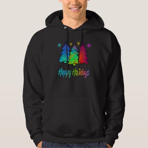 Happy Holidays Colorful Stained Glass Christmas Tr Hoodie