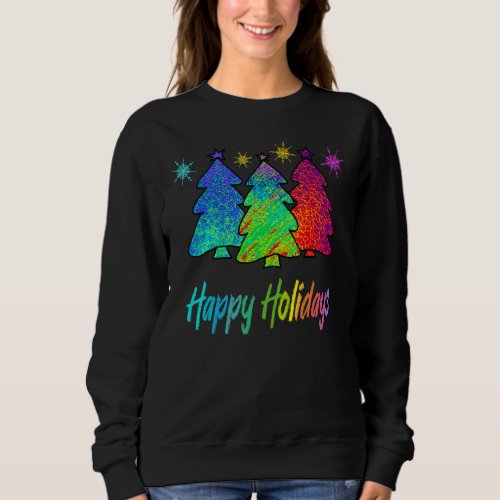 Happy Holidays Colorful Stained Glass Christmas Tr Sweatshirt