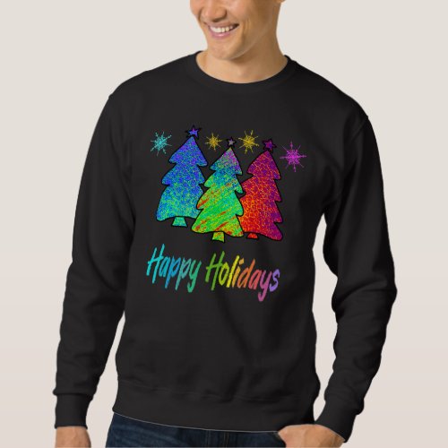 Happy Holidays Colorful Stained Glass Christmas Tr Sweatshirt