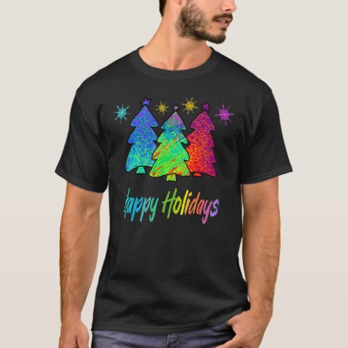 Happy Holidays Colorful Stained Glass Christmas Tr T_Shirt