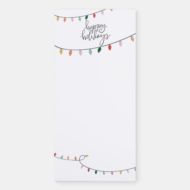 Happy Holidays Colorful String of Lights Magnetic Notepad (Front)