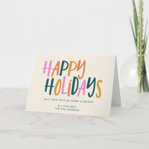 Happy Holidays  Colorful Typography Personalized Card