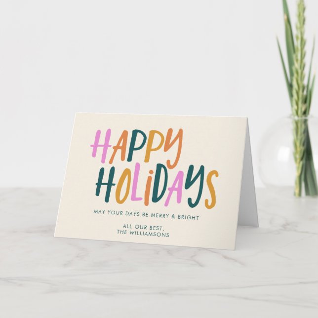 Happy Holidays | Colorful Typography Personalized Card (Front)