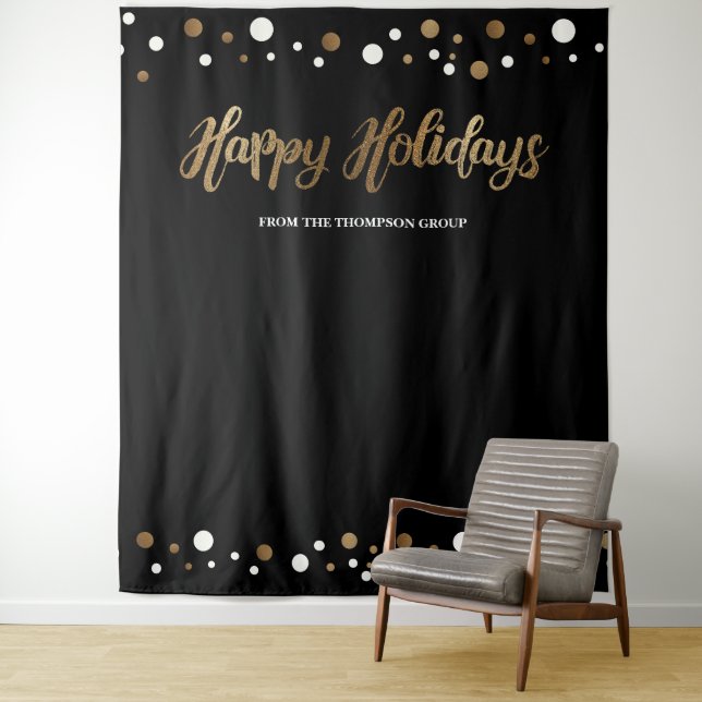 Happy Holidays Company Christmas Gold backdrop (In Situ)