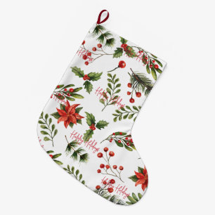Happy Holidays Company Employees Botanical Large Christmas Stocking