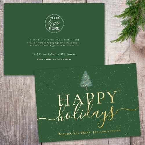 Happy Holidays Company Logo Christmas Tree Gold Foil Holiday Card