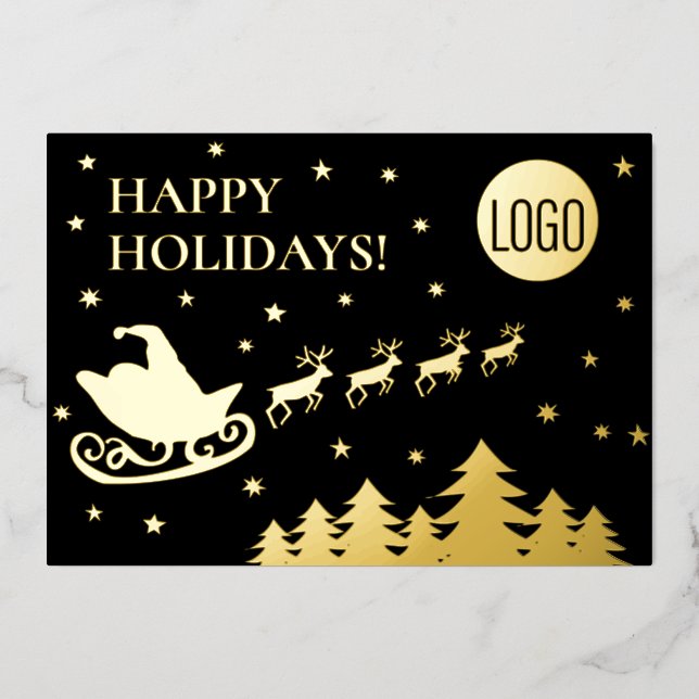 Happy Holidays Company Logo Corporate Santa Foil Holiday Card (Front)