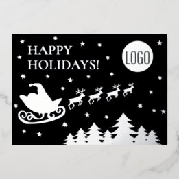 Happy Holidays Company Logo Santa sleigh Foil Holiday Card
