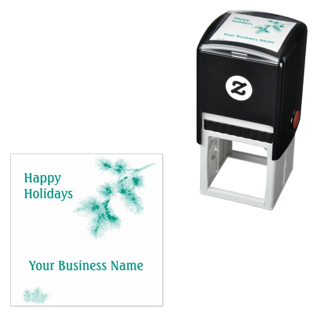 Happy Holidays Conifer Your Business Name Self-inking Stamp (In Situ)