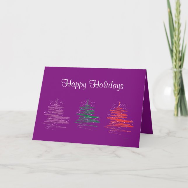 Happy Holidays - Contemporary, Modern Purple Holiday Card (Front)