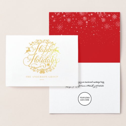 Happy Holidays Corporate Business Logo Gold Foil Card