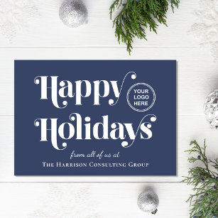 Happy Holidays Corporate Logo Blue Holliday Card