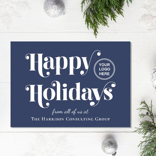 Happy Holidays Corporate Logo Blue Holliday Card