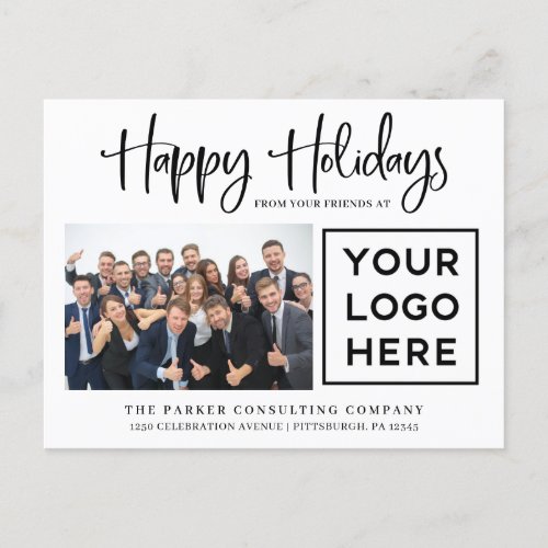 Happy Holidays  Corporate Photo and Your Logo Holiday Postcard