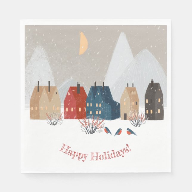Happy Holidays Country Primitive Village Winter   Napkins (Front)