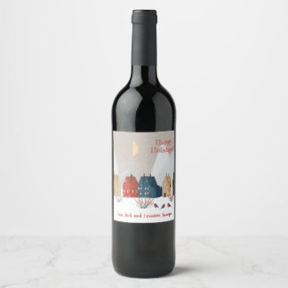 Happy Holidays Country Primitive Village Winter Wine Label
