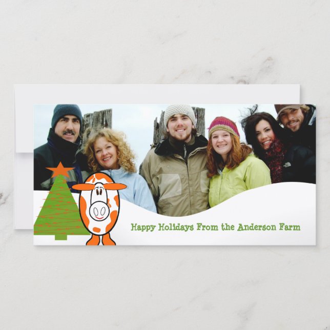 Happy Holidays Cow Dairy Farm Family Photo Card (Front)