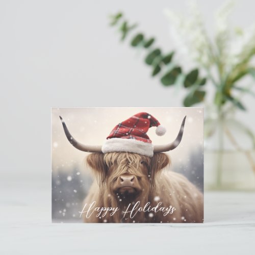 Happy Holidays Cow in a Santa Hat Budget Holiday Postcard