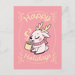 Happy Holidays Cozy Reindeer Holiday Postcard