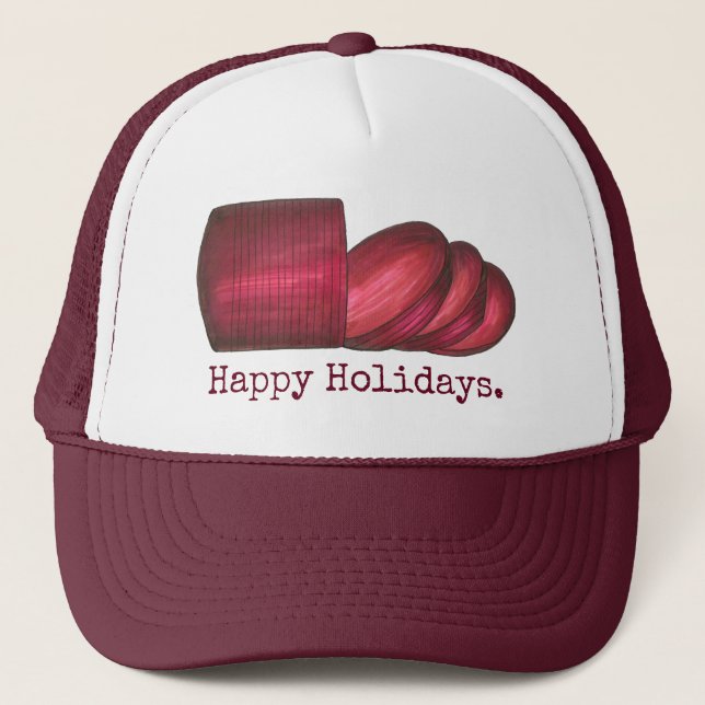 Happy Holidays Cranberry Christmas Thanksgiving Trucker Hat (Front)