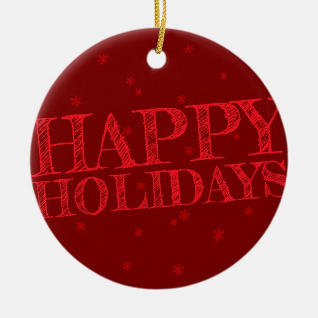 Happy Holidays Crayon Christmas Ceramic Ornament (Front)
