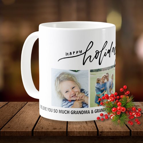 Happy Holidays Custom 3 Photos and Text Coffee Mug