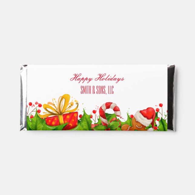 Happy Holidays Custom Business Event   Hershey Bar Favors (Front)